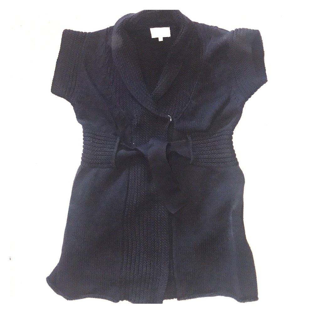 NWOT Black Shae Short-sleeve Cabled Tie Cardigan L